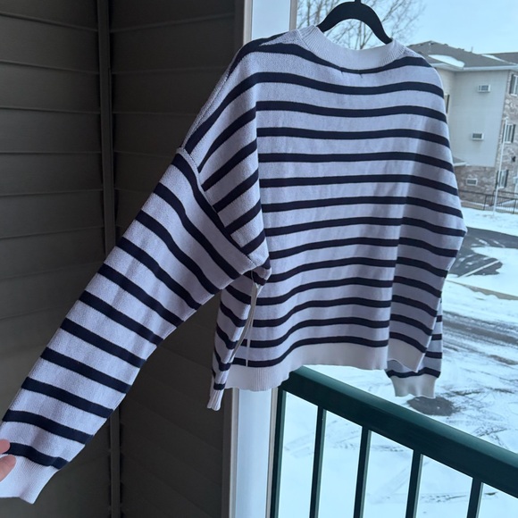 🆕 AQUA Navy & White Striped Knit Sweater Crewneck Oversized Cotton Pullover XXL - Picture 6 of 16